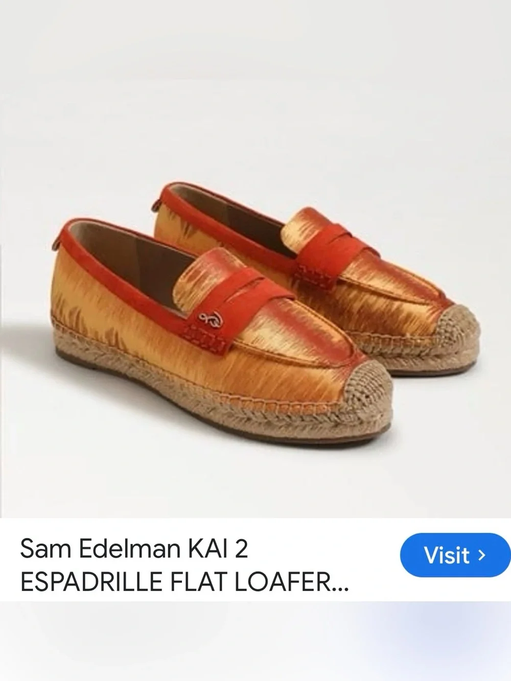 Sam Edelman Orange and Gold Espadrille Penny Loafers